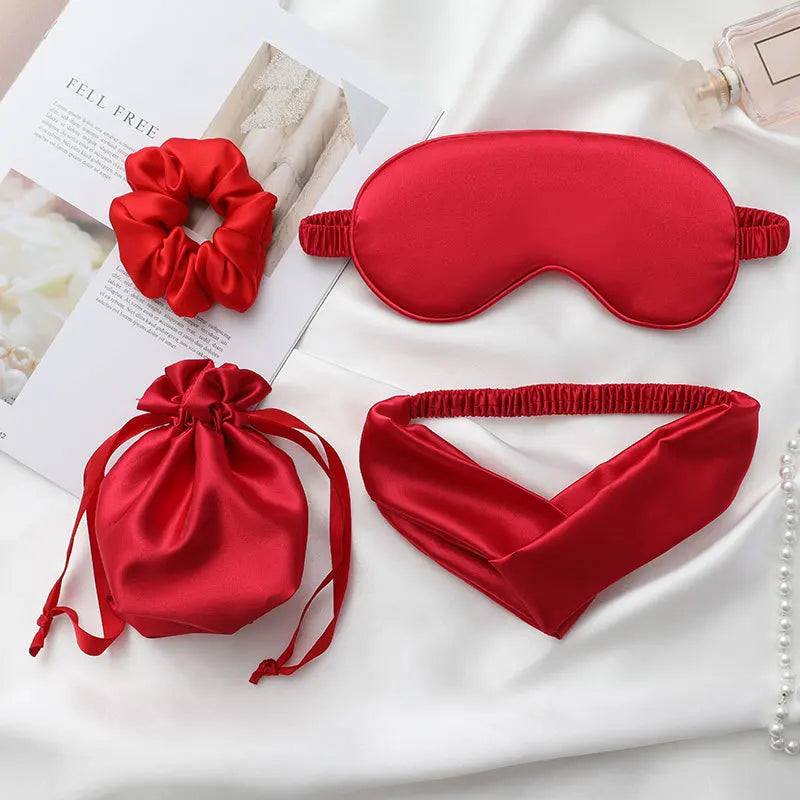 4 Pcs Mulberry Silk Sleep Eye Mask Blindfold with Elastic Strap Headband, Soft Eye Cover Eyeshade for Night Sleeping,Travel,Nap